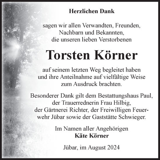 Traueranzeige von Torsten Körner von Volksstimme Altmark West