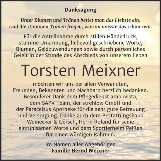 Traueranzeige von Torsten Meixner von Trauerkombi Bernburg