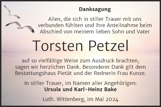Traueranzeige von Torsten Petzel von Trauerkombi Wittenberg