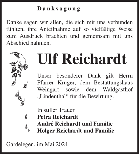 Traueranzeige von Ulf Reichardt von Volksstimme Altmark West
