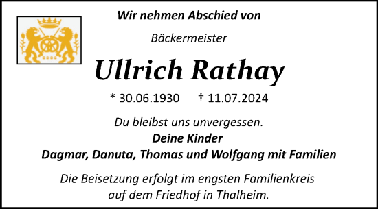 Traueranzeige von Ullrich Rathay von Trauerkombi Bitterfeld
