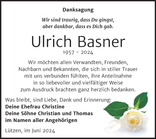 Traueranzeige von Ulrich Basner von Trauerkombi Weißenfels