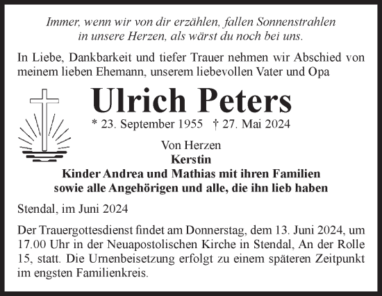 Traueranzeige von Ulrich Peters von Volksstimme Altmark Ost