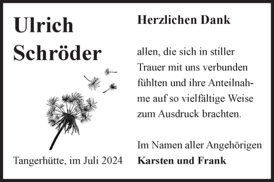 Traueranzeige von Ulrich Schröder von Volksstimme Altmark Ost