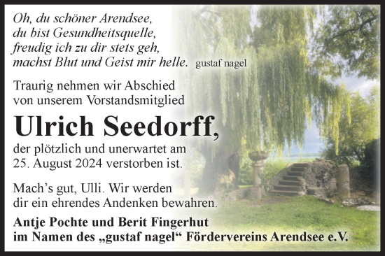 Traueranzeige von Ulrich Seedorff von Volksstimme Altmark West