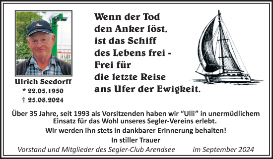 Traueranzeige von Ulrich Seedorff von Volksstimme Altmark West