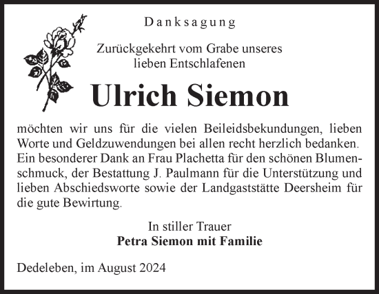 Traueranzeige von Ulrich Siemon von Volksstimme Halberstadt