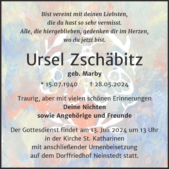 Traueranzeige von Ursel Zschäbitz von Trauerkombi Quedlinburg