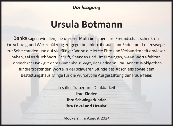Traueranzeige von Ursula Botmann von Volksstimme Burg/Genthin