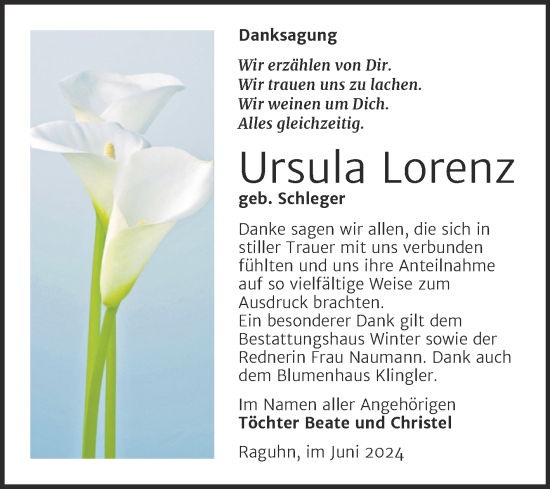 Traueranzeige von Ursula Lorenz von Trauerkombi Bitterfeld