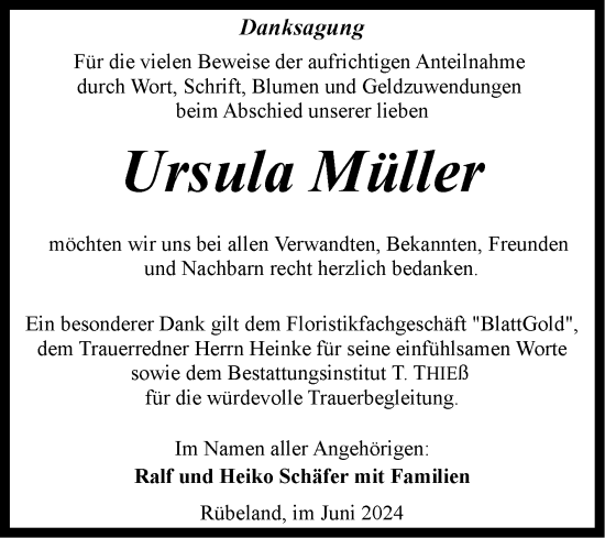 Traueranzeige von Ursula Müller von Volksstimme Wernigerode