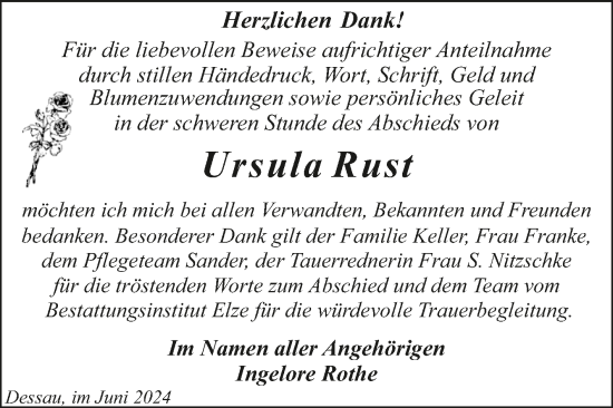Traueranzeige von Ursula Rust von Trauerkombi Dessau