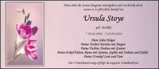 Traueranzeige von Ursula Stoye von Trauerkombi Bitterfeld