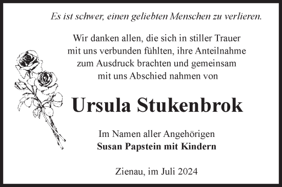 Traueranzeige von Ursula Stukenbrok von Volksstimme Altmark West