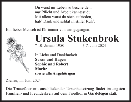 Traueranzeige von Ursula Stukenbrok von Volksstimme Altmark West