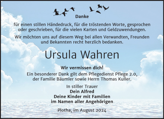 Traueranzeige von Ursula Wahren von Trauerkombi Weißenfels