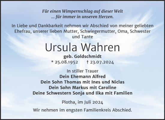 Traueranzeige von Ursula Wahren von Trauerkombi Weißenfels