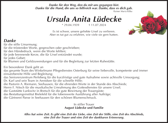 Traueranzeige von Ursula Anita Lüdecke von Volksstimme Altmark Ost