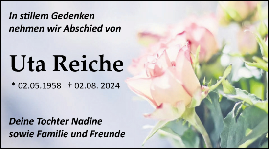 Traueranzeige von Uta Reiche von Trauerkombi Bitterfeld