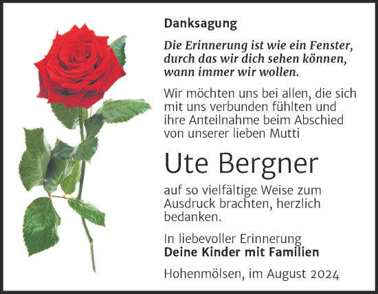 Traueranzeige von Ute Bergner von Trauerkombi Weißenfels