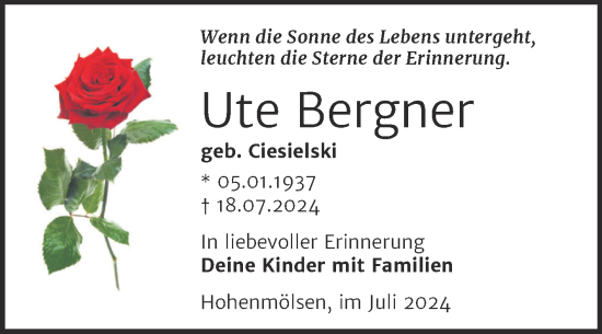 Traueranzeige von Ute Bergner von Trauerkombi Weißenfels