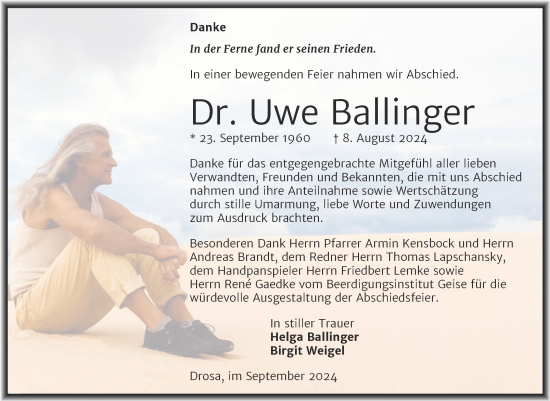 Traueranzeige von Uwe Ballinger von Trauerkombi Köthen