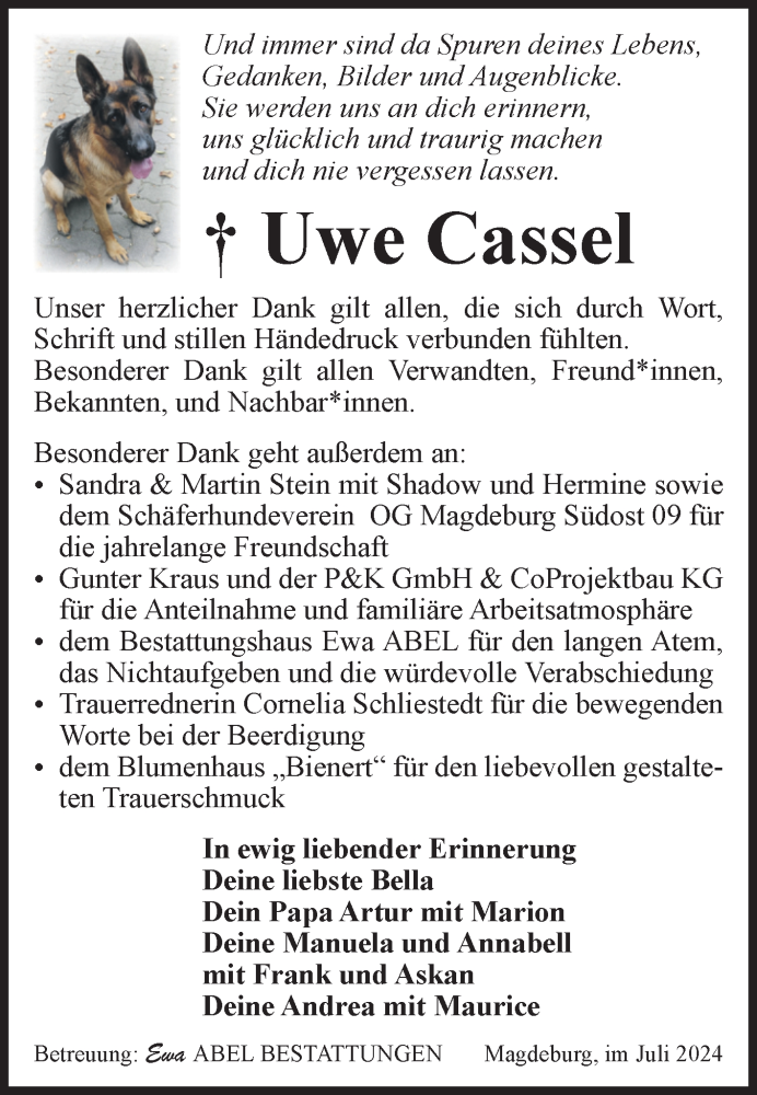  Traueranzeige für Uwe Cassel vom 02.07.2024 aus Volksstimme Magdeburg