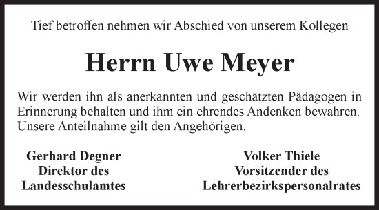 Traueranzeige von Uwe Meyer von Volksstimme Schönebeck