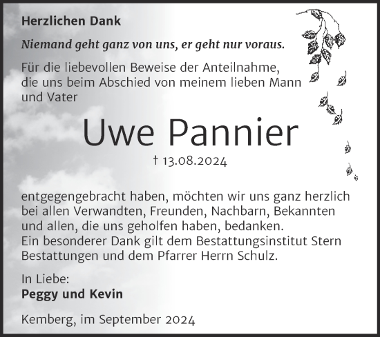 Traueranzeige von Uwe Pannier von Trauerkombi Wittenberg