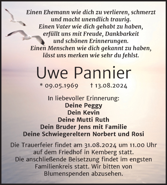 Traueranzeige von Uwe Pannier von Trauerkombi Wittenberg