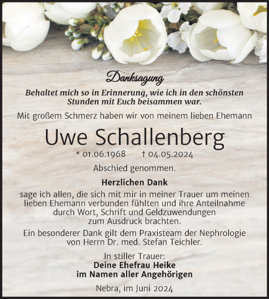 Traueranzeige von Uwe Schallenberg von Naumburger Tageblatt