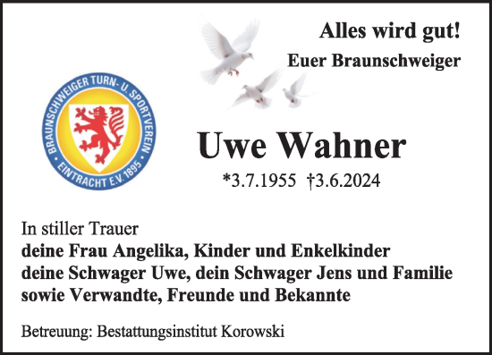 Traueranzeige von Uwe Wahner von Trauerkombi Weißenfels
