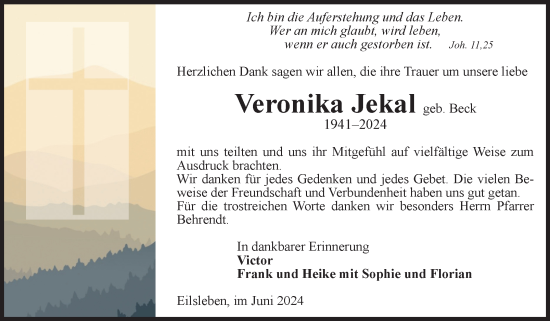 Traueranzeige von Veronika Jekal von Volksstimme Oschersleben/Wanzleben