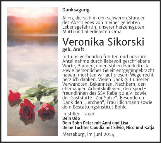 Traueranzeige von Veronika Sikorski von Trauerkombi Merseburg
