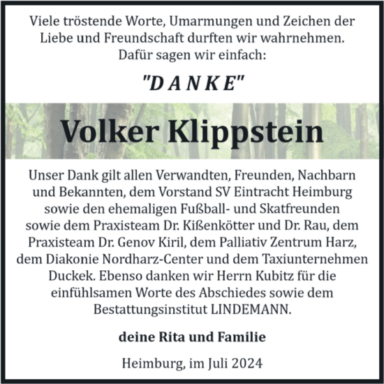 Traueranzeige von Volker Klippstein von Volksstimme Wernigerode