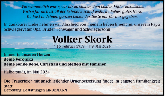 Traueranzeige von Volker Skork von Volksstimme Halberstadt