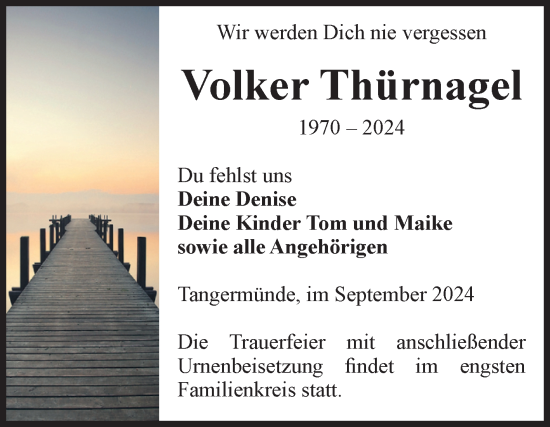 Traueranzeige von Volker Thürnagel von Volksstimme Altmark Ost