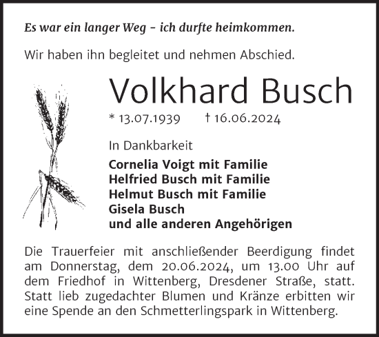 Traueranzeige von Volkhard Busch 