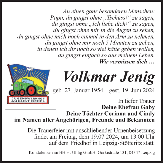 Traueranzeige von Volkmar Jenig von Volksstimme Magdeburg