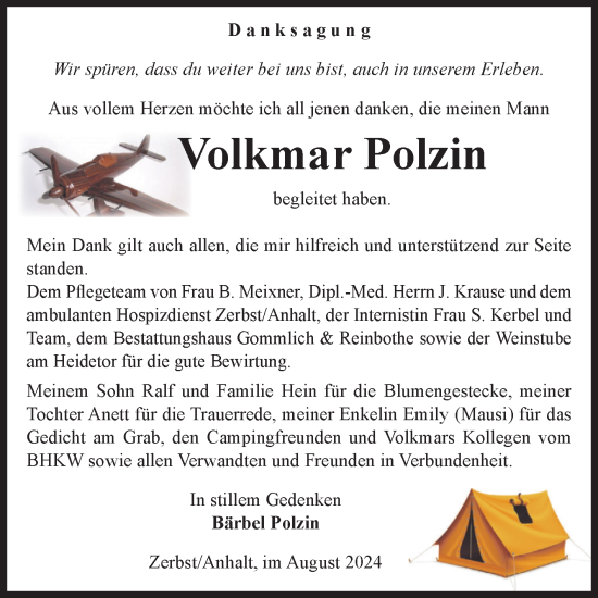 Traueranzeige von Volkmar Polzin von Volksstimme Zerbst