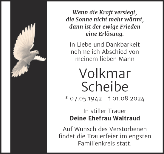 Traueranzeige von Volkmar Scheibe von Trauerkombi Sangerhausen