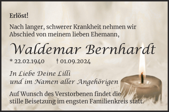 Traueranzeige von Waldemar Bernhardt von Mitteldeutsche Zeitung Halle/Saalkreis