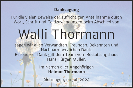 Traueranzeige von Walli Thormann von Trauerkombi Aschersleben