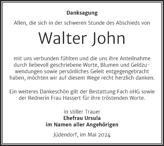 Traueranzeige von Walter John von Trauerkombi Merseburg
