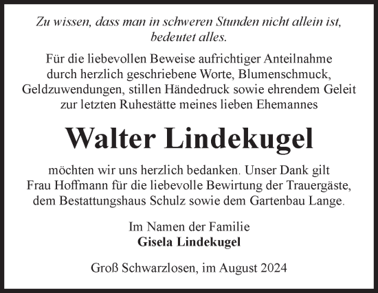 Traueranzeige von Walter Lindekugel von Volksstimme Altmark Ost