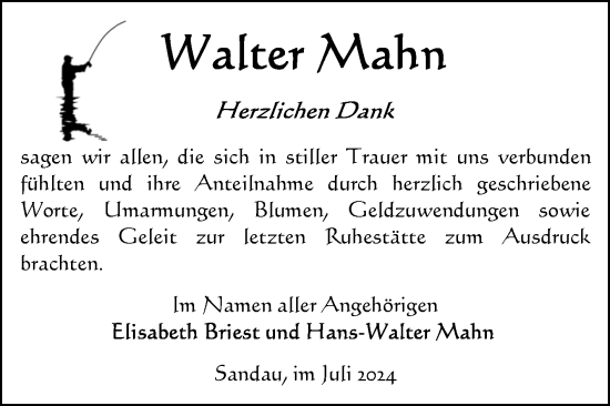 Traueranzeige von Walter Mahn von Volksstimme Altmark Ost