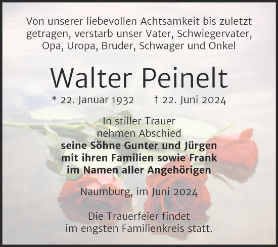 Traueranzeige von Walter Peinelt von Naumburger Tageblatt