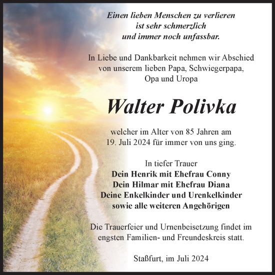 Traueranzeige von Walter Polivka 