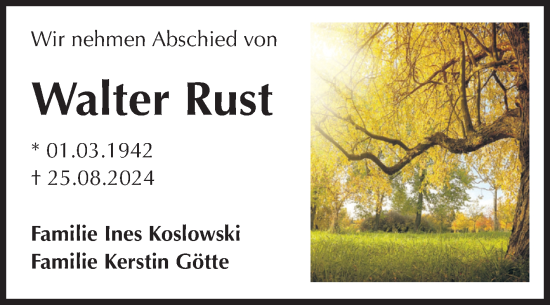 Traueranzeige von Walter Rust von Volksstimme Staßfurt