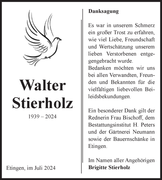 Traueranzeige von Walter Stierholz von Volksstimme Haldensleben/Wolmirstedt